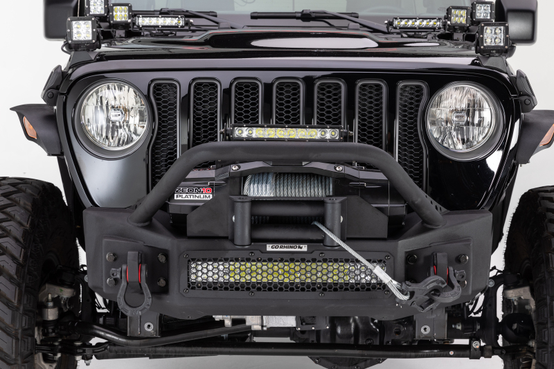 Jeep Wrangler Bumper - Front - Go Rhino - Rockline Front Stubby with Overrider - Textured Black - `07-`20